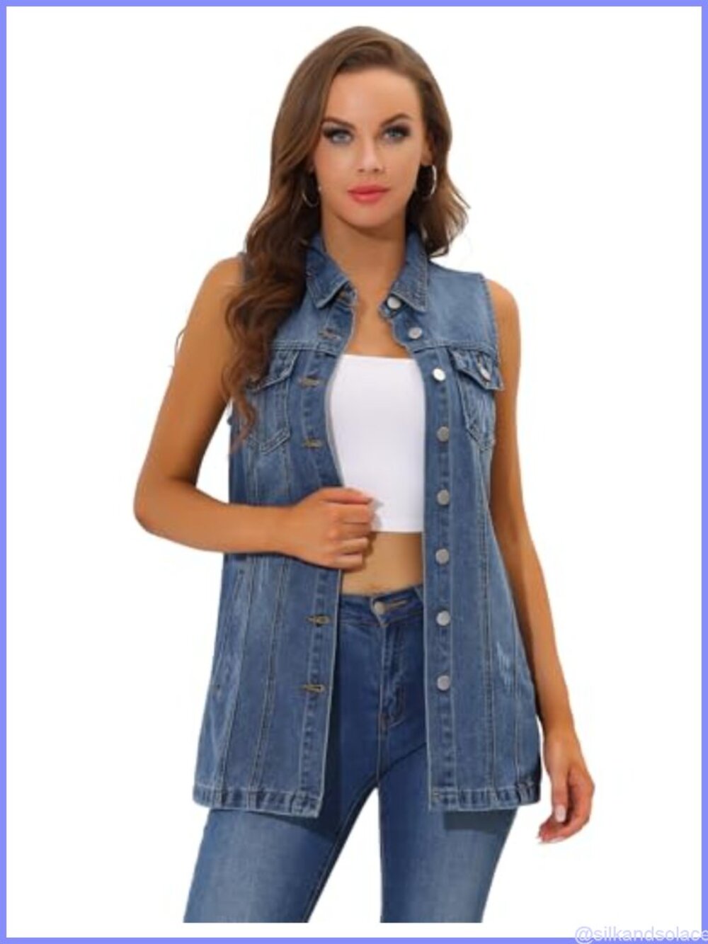 Sleeveless Denim Jean Vest with Pockets Casual